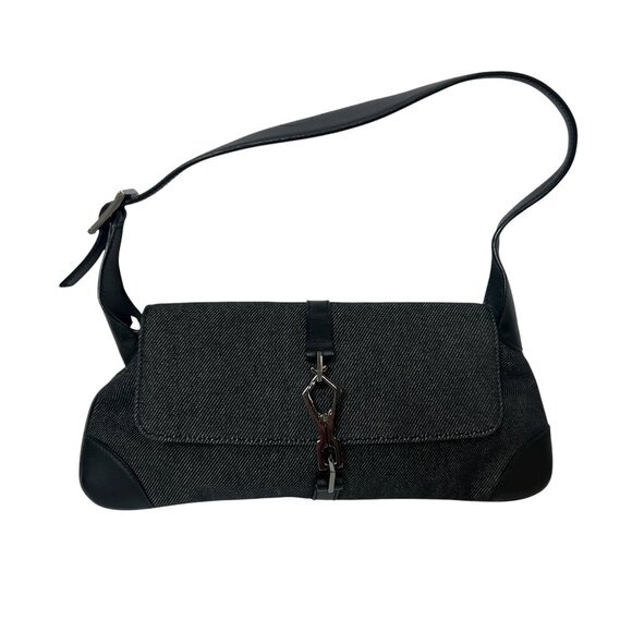 Gucci VINTAGE Black Denim Leather Jackie O Shoulder Bag - Picture 1 of 15